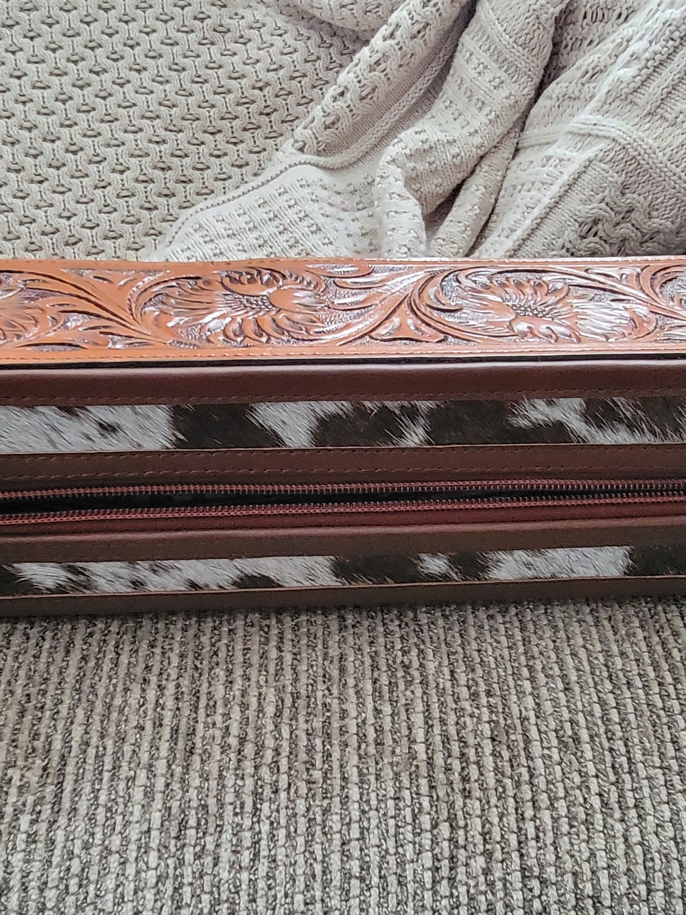 Tooled Leather & Cowhide Hot Hair Tool Case. Case only